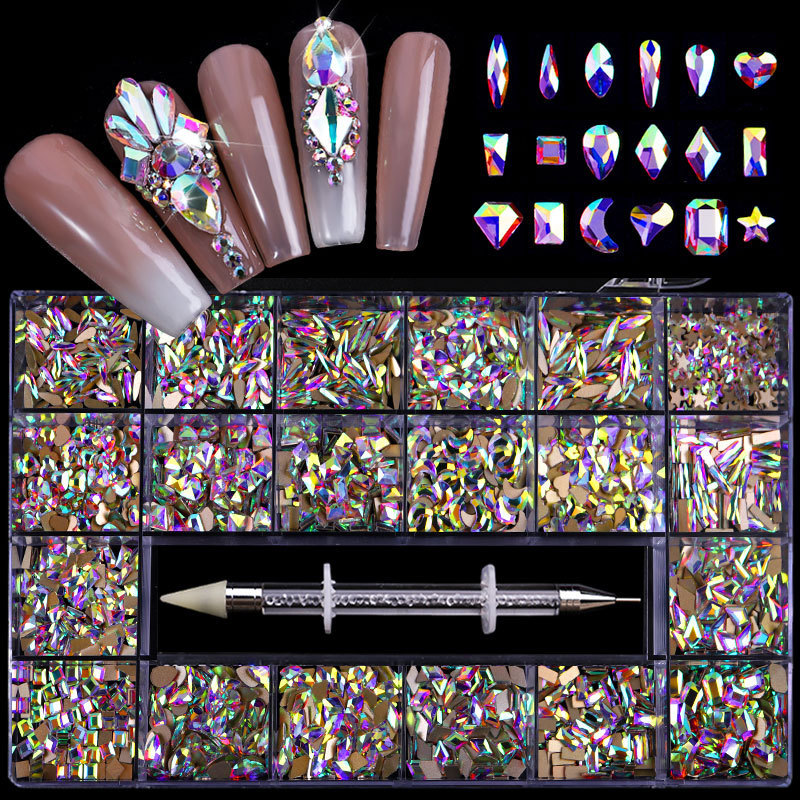 21 Grid Boxed Nail Rhinestone Flat Glass Nail Rhinestone Jewelry Set - Image 2