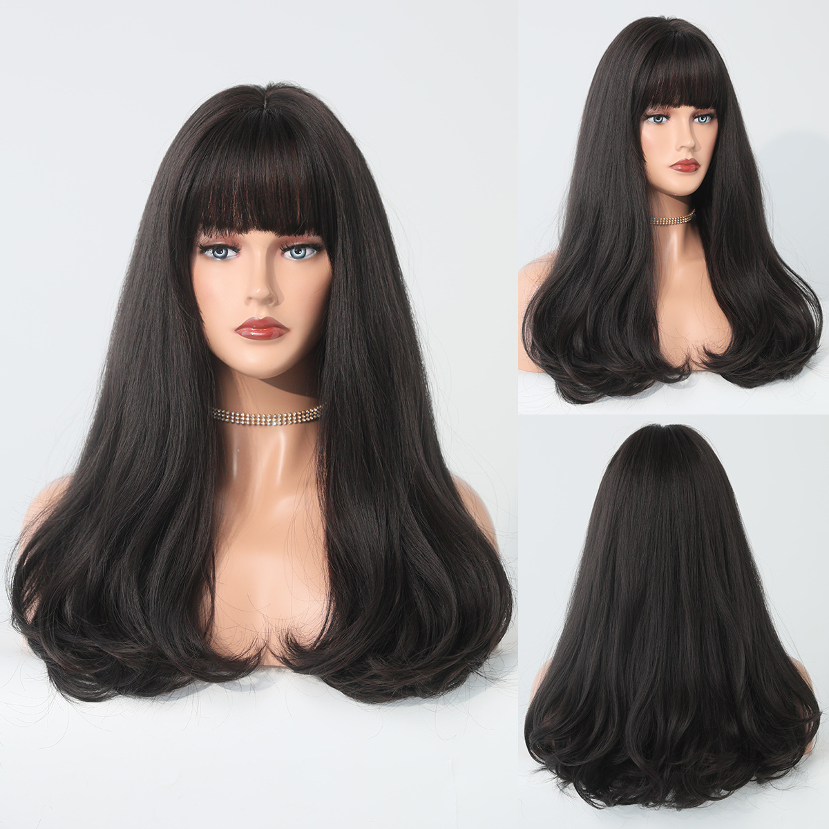 Wig Women's European And American Style Bangs Long Curly Hair Rose Net Platinum Color Pear-shaped Hair Roll Wig Sheath - Image 3