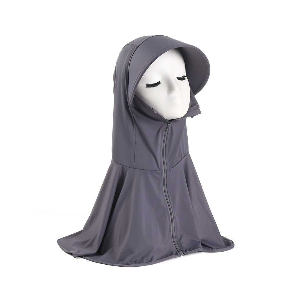 Womens Breathable, Sheer Raw-Silk Ice-Silk Sun-Protective Hooded Face MaskShoulder Cape