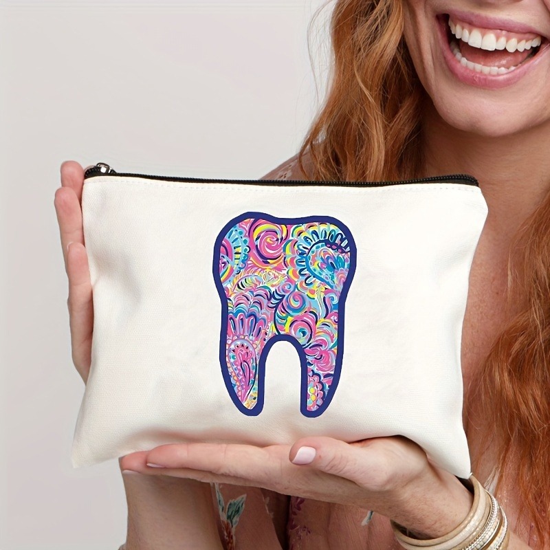 Tooth-patterned Canvas Zip Pouch For Kids Travel - Image 14