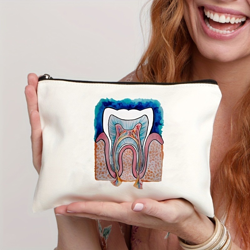 Tooth-patterned Canvas Zip Pouch For Kids Travel - Image 13