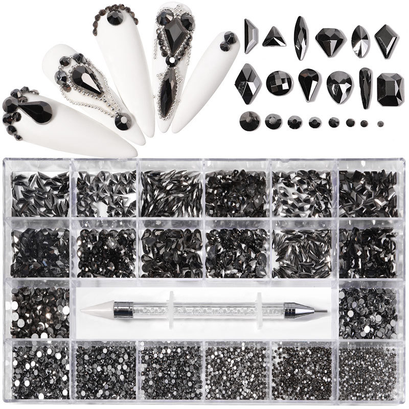 21 Grid Boxed Nail Rhinestone Flat Glass Nail Rhinestone Jewelry Set - Image 11