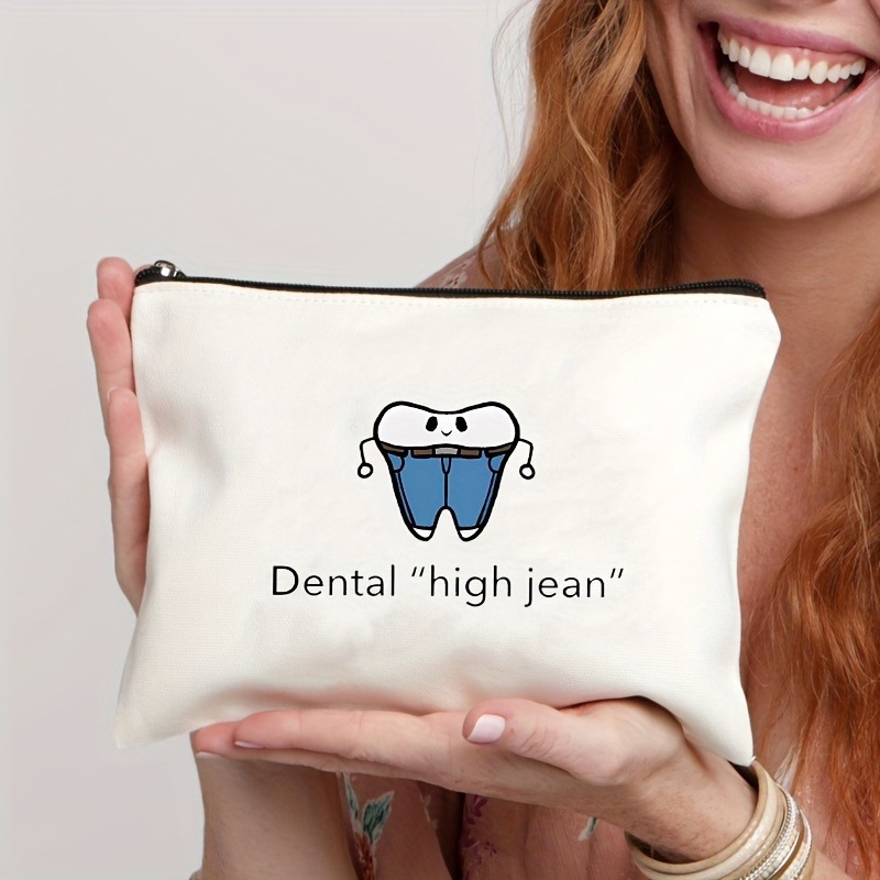Tooth-patterned Canvas Zip Pouch For Kids Travel - Image 3