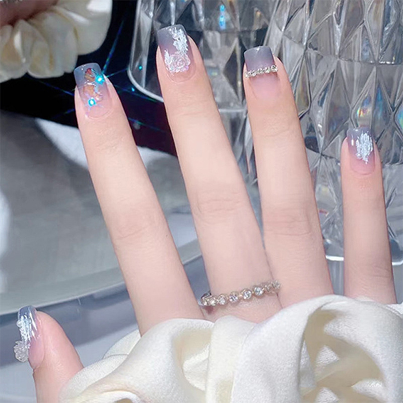 Wear Nail Milky White Gradient Crooked Peach Heart Nail Sticker - Image 13