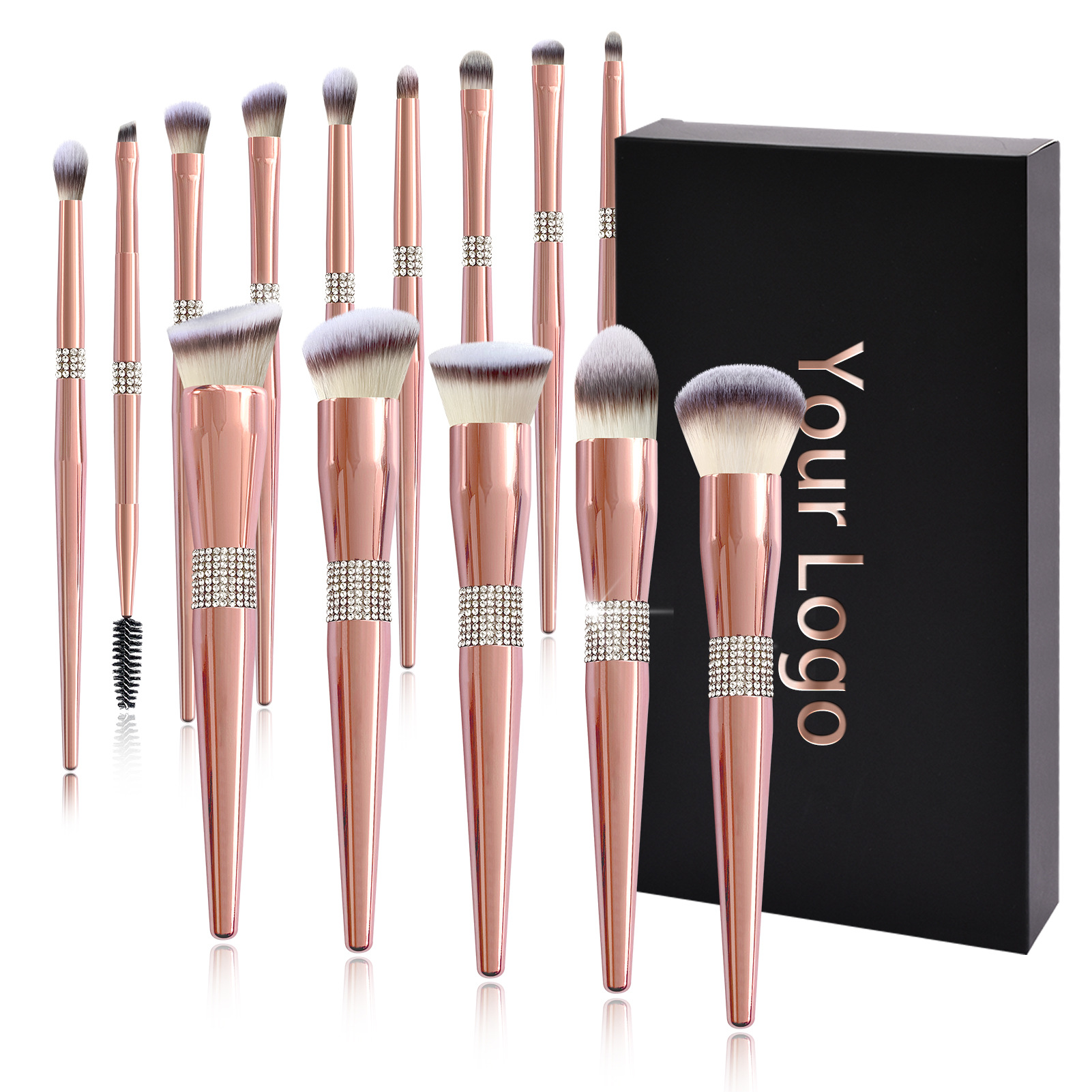 Portable Home Electroplated Rose Gold Makeup Brush Suit - Image 3