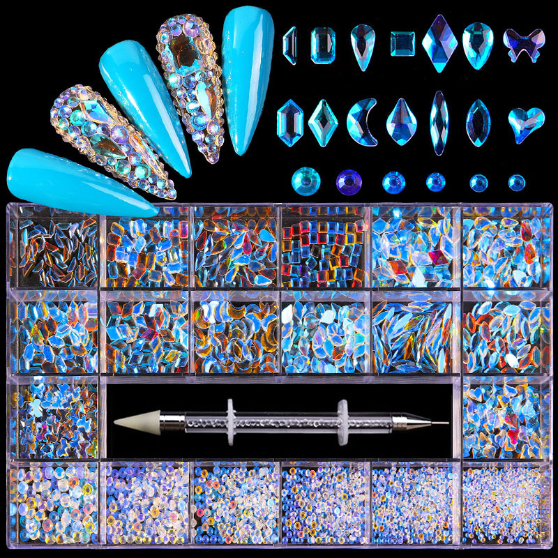 21 Grid Boxed Nail Rhinestone Flat Glass Nail Rhinestone Jewelry Set - Image 5