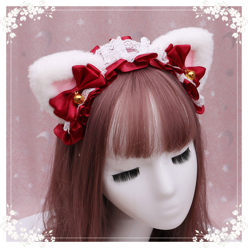 A lovely japanese Lolita hairdress, Catwoman Plush Lolita headdress, lace cat ear hair band - Image 5