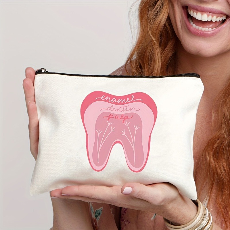 Tooth-patterned Canvas Zip Pouch For Kids Travel - Image 11
