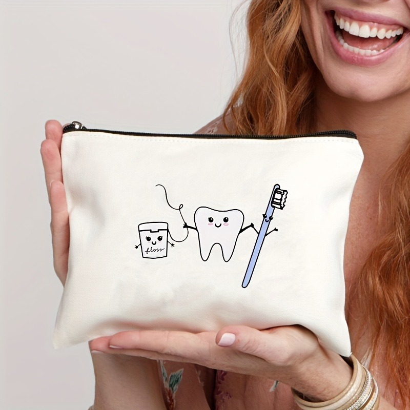 Tooth-patterned Canvas Zip Pouch For Kids Travel - Image 9