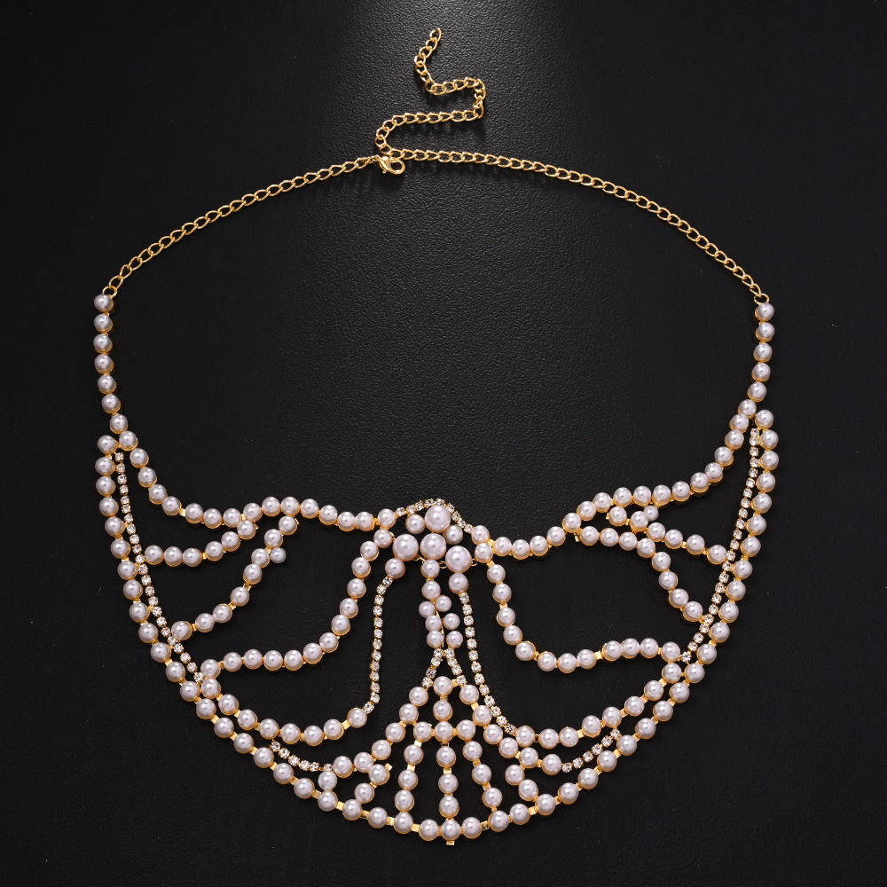 Makeup Party Pearl European And American Fashion Exaggerated Music Festival Party Rhinestone Mask - Image 2
