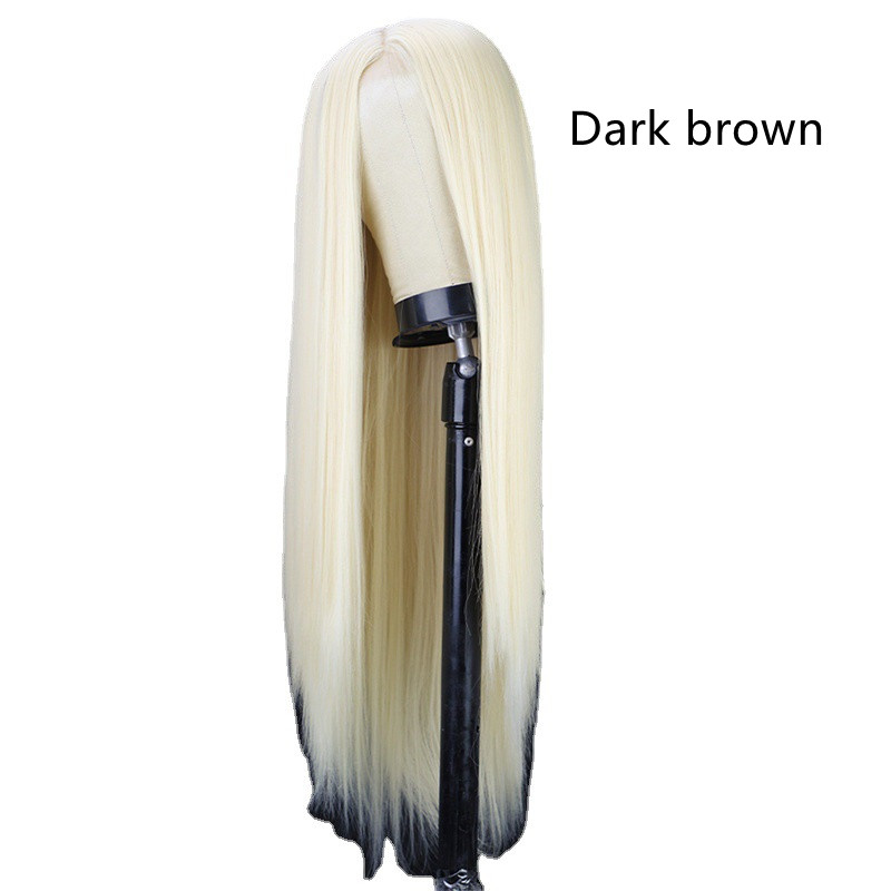 Black Long Straight Center Point Natural And Lifelike Headgear Temperament Non-marking Chemical Fiber - Image 2