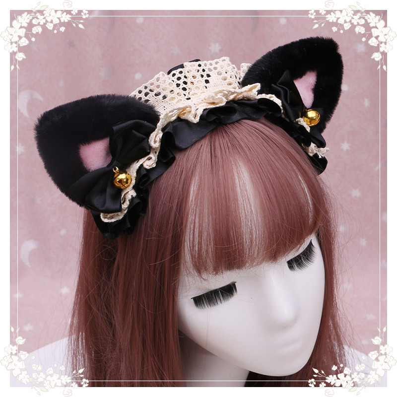 A lovely japanese Lolita hairdress, Catwoman Plush Lolita headdress, lace cat ear hair band - Image 12