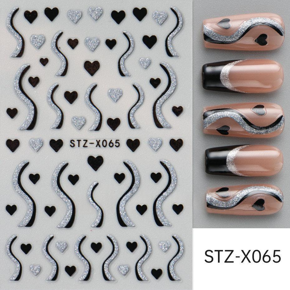 Nail Art Stickers Valentines Day Black-and-white Heart French-style With Irregular Line Designs